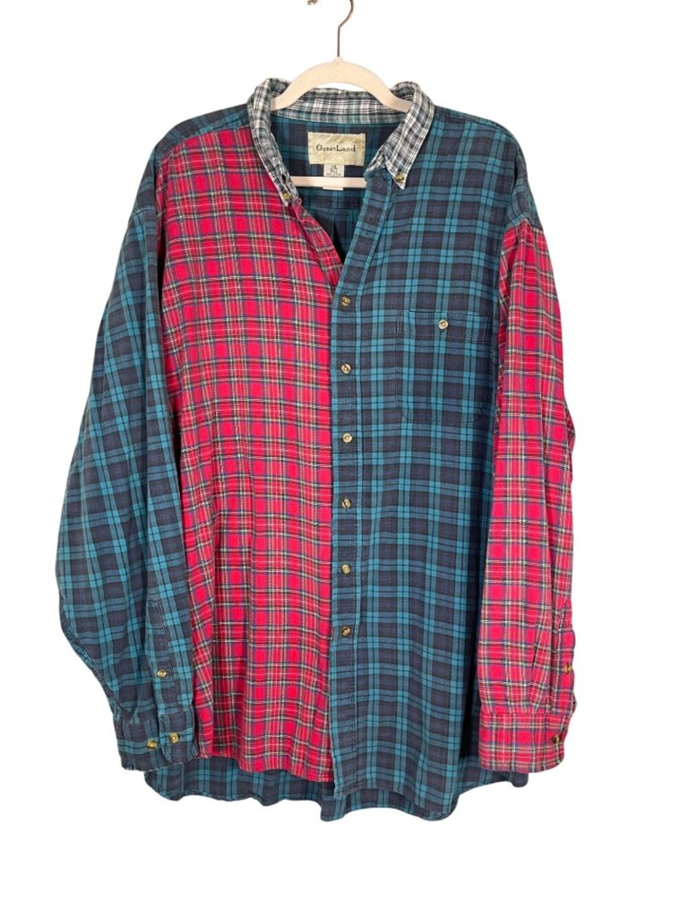 Vintage Plaid 90s Shirt 2XLT Patchwork Flannel Grunge Skater Preppy Houndstooth